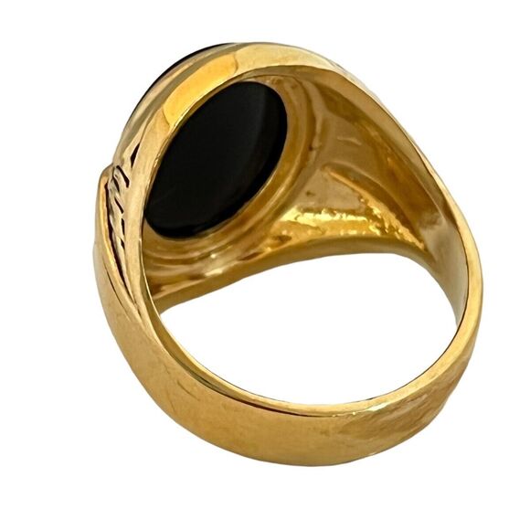 Vintage Clark and Coombs Ring Size 8 Onyx 18K Gold Plate Mid-Century Men's 14B - Picture 7 of 8